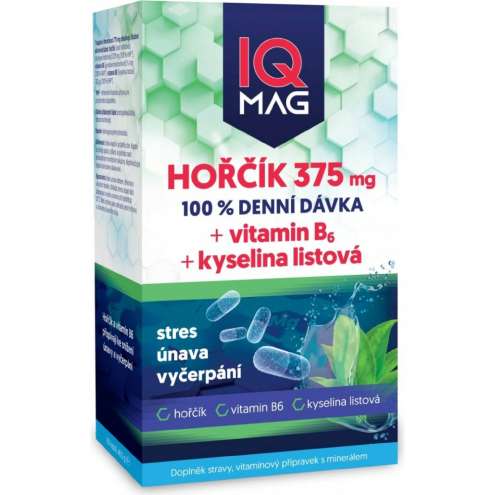 IQ Mag Hořčík 375 mg + vitamin B6 + kyselina listová - Магний 375 мг + витамин B6 + фолиевая кислота 30 капсул